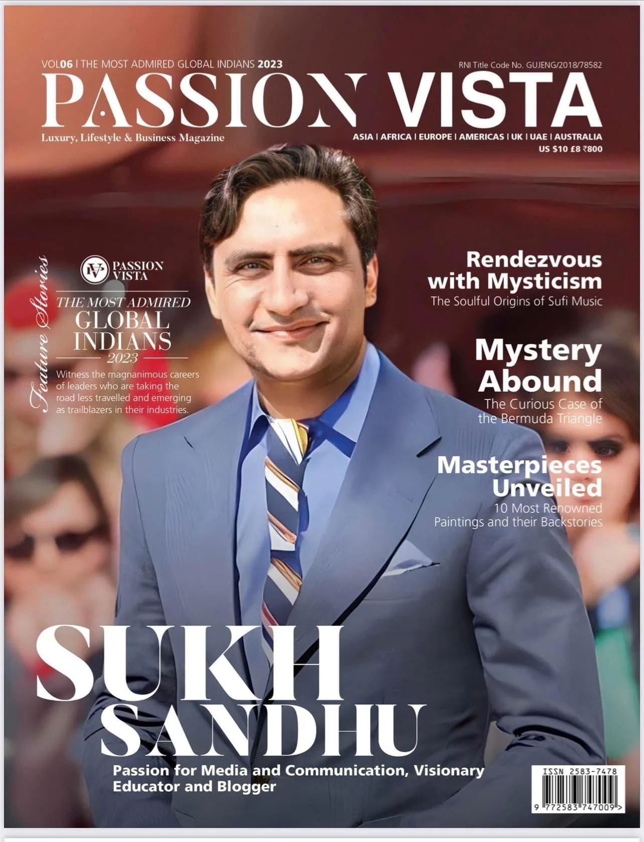 Passion Vista | Sukh Sandhu Sukh Sandhu featured on the cover of Passion Vista magazine as one of The Most Admired Global Indians in 2023.