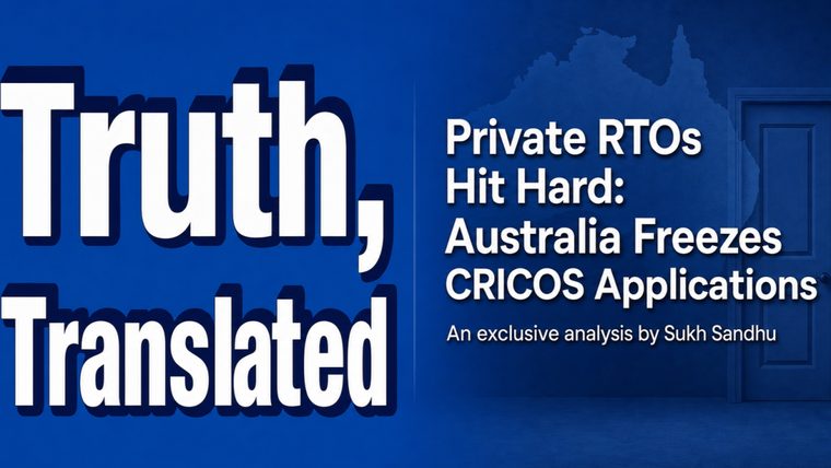 CRICOS Applications Suspended | Sukh Sandhu A screenshot details Australia freezing CRICOS applications for private RTOs, impacting compliance services.