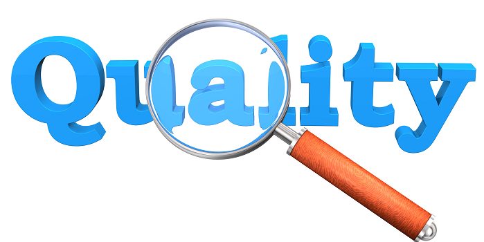 Quality Control | Sukh Sandhu A 3D rendering shows a magnifying glass focusing on the word 'Quality', representing quality control and compliance.