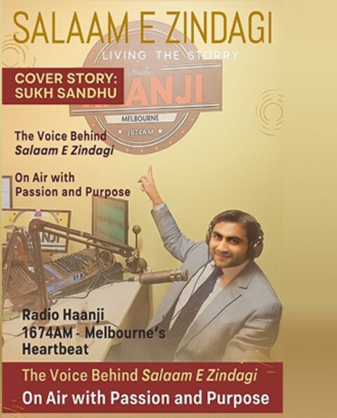 Sukh Sandhu Sukh Sandhu on the cover of Salaam E Zindagi magazine while broadcasting on Radio Haanji, showcasing expertise in compliance.